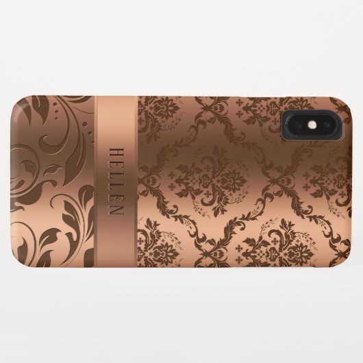 Metallic look koperbruin damast meisjesontwerp Case-Mate iPhone case (Achterkant (horizontaal))