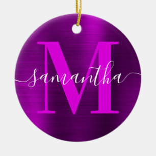 Metallic Magenta Paarse Signature Monogram Foto Keramisch Ornament