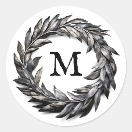 Metallic mannelijke krans met uw monogram ronde sticker