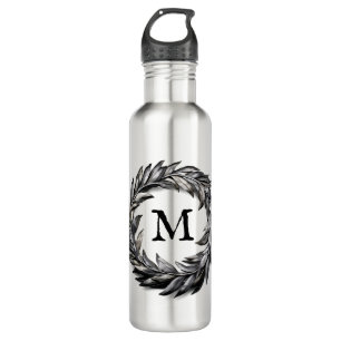 Metallic mannelijke krans met uw monogram waterfles