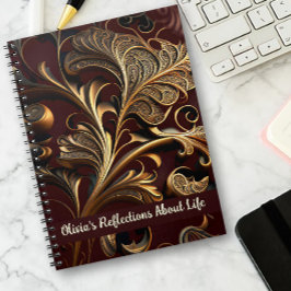  Metallic Messing Bladeren Donkerbruin Notitieboek