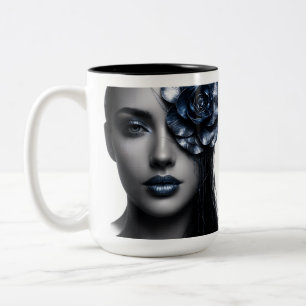 Metallic Midnight Rose Portret Donkere Bloemmotie Tweekleurige Koffiemok