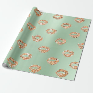 Metallic Mint Green Tiffany 3D Roos Gold Copper Cadeaupapier