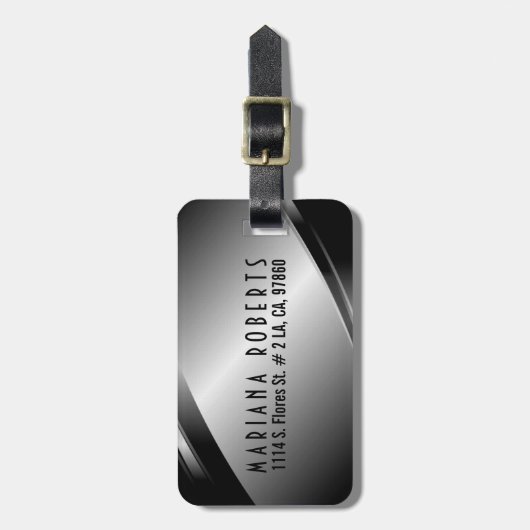 Metallic Monogramed Grijs Geborsteld Aluminium Loo Bagagelabel (Voorkant verticaal)