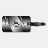 Metallic Monogramed Grijs Geborsteld Aluminium Loo Bagagelabel (Achterkant horizontaal)