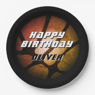 Metallic Oranje Basketball Birthday Papieren Bordje