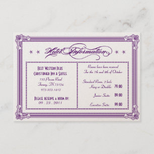 Metallic Paarse en Gold Hotel-informatie Informatiekaartje