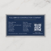 Metallic QR Code Building Construction Navy Blue Visitekaartje (Achterkant)