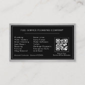 Metallic QR Code Plumbing Services Black Silver  Visitekaartje (Achterkant)
