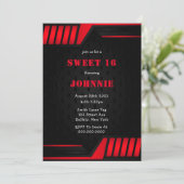 Metallic Red Black Sweet 16 Birthday Party Invites (Staand voorkant)
