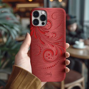 Metallic Red Girly Red Swirl iPhone 16 Pro Hoesje