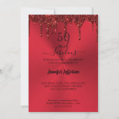Metallic red glitter Birthday Invitation Kaart (Voorkant)