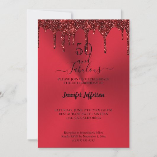 Metallic red glitter Birthday Invitation Kaart (Voorkant)