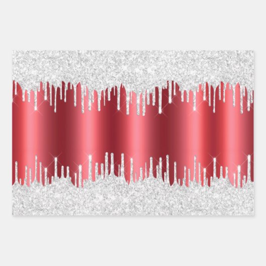 Metallic Red-kerstdruppels Glitter Combo Pack Inpakpapier Vel (Voorkant 2)