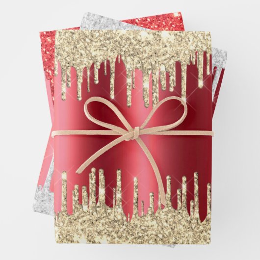 Metallic Red-kerstdruppels Glitter Combo Pack Inpakpapier Vel (In situ)