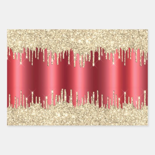 Metallic Red-kerstdruppels Glitter Combo Pack Inpakpapier Vel (Voorkant)