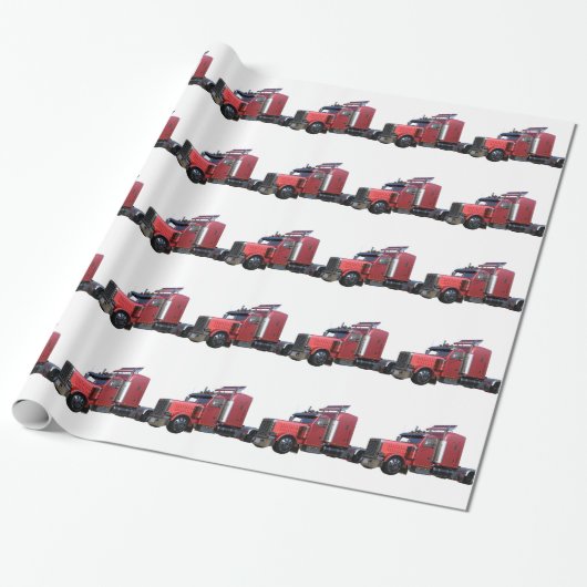 Metallic Red Semi Tractor Traler Traluck Cadeaupapier (Uitgerold)