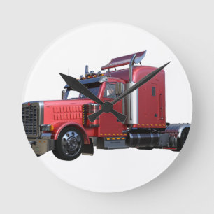 Metallic Red Semi Tractor Traler Truck Ronde Klok