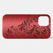 Metallic Red Texture & Floral Lace Case-Mate iPhone Case (Achterkant (horizontaal))