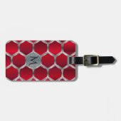 Metallic rood & zilver achthoekig patroon bagagelabel (Voorkant horizontaal)