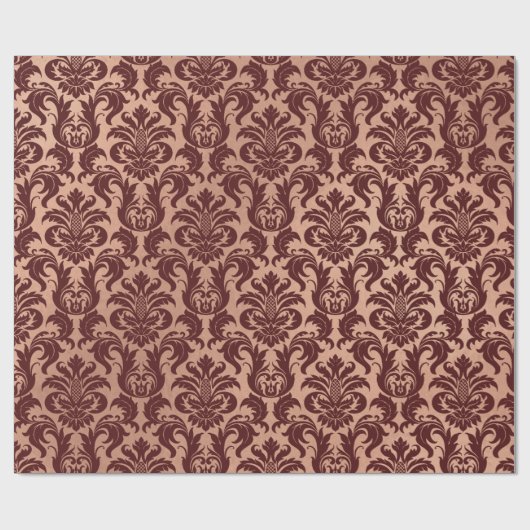 Metallic Roos Gold Copper Burgundy Maroon Damask Cadeaupapier (Vlak)