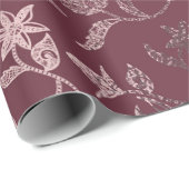 Metallic Roos Gold Floral Vine Pattern op Deep Bur Cadeaupapier (Rol Hoek)