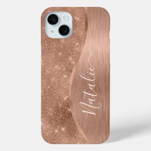 Metallic Roos Gold Glitter - op maat gemaakt iPhone 15 Mini Hoesje