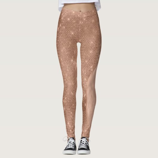 Metallic Roos Gold Glitter - op maat gemaakt Leggings (Voorkant)