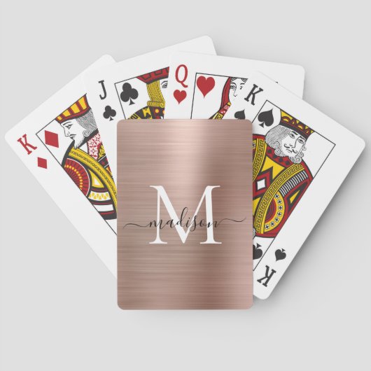 Metallic Roos Gold Monogram Stijlvolle Script Naam Pokerkaarten (Achterkant)