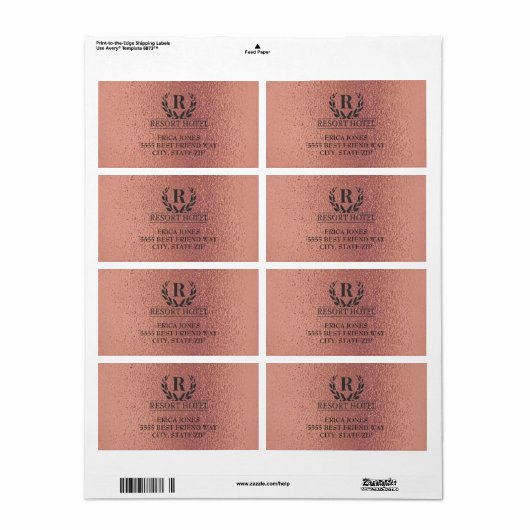 Metallic Roos Gold Pink voegt Logo en achtergrond Etiket (Full Sheet)