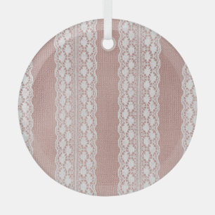 Metallic roos gouden, gebroken witte kanttextuur. glas ornament