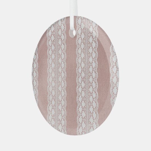 Metallic roos gouden, gebroken witte kanttextuur. glas ornament (Voorkant links)