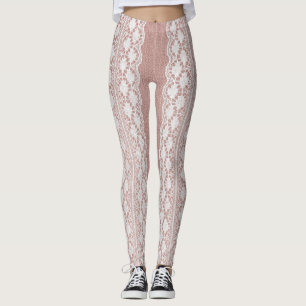 Metallic roos gouden, gebroken witte kanttextuur. leggings
