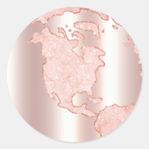 Metallic Roos gouden glitter + blush roze Wereldbo Ronde Sticker