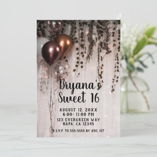 Metallic Roos Gouden Roze Ballonnen Lichten Sweet  Kaart (Staand voorkant)