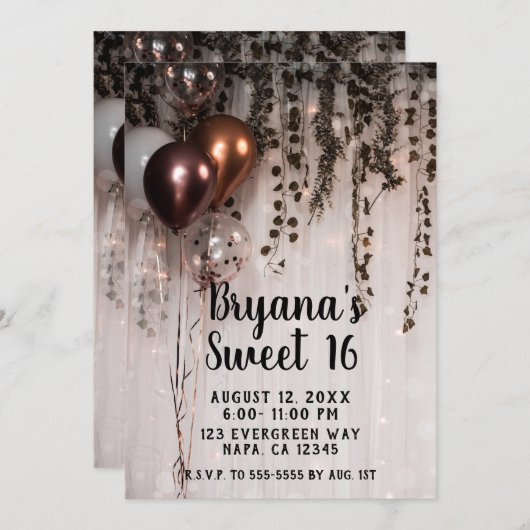 Metallic Roos Gouden Roze Ballonnen Lichten Sweet Kaart (Voorkant / Achterkant)