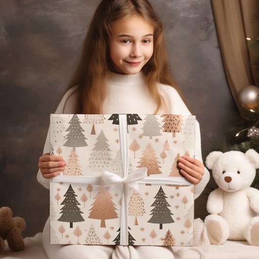 Metallic Roos gouden roze zilveren kerstbomen Inpakpapier Vel