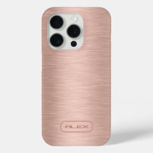 Metallic roos-gouden textuur, aangepaste monogram iPhone 15 pro case