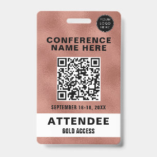 Metallic Rose Goud QR Code Conferentie Evenement Badge