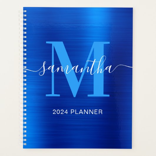 Metallic Royal Blue handtekening Monogram Planner (Voorkant)