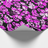 Metallic roze bloemdamast cadeaupapier (Hoek)