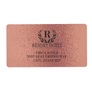 Metallic Roze Goud Roze Logo en Achtergrond Toevoe Etiket