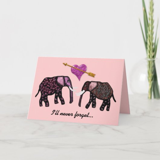 Metallic Roze Olifanten Valentijn Kaarten (Voorkant)