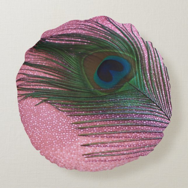 Metallic roze pacock rond kussen (Achterkant)