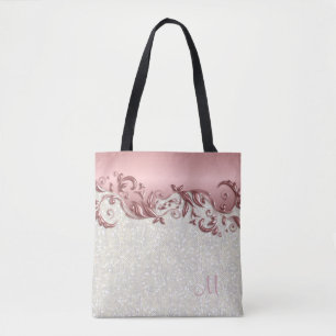 Metallic roze roze roze Floral met witte Confetti Draagtas
