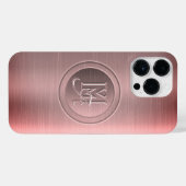Metallic roze staal gegraveerd monogram iPhone hoesje (Achterkant horizontaal)
