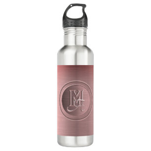 Metallic roze staal gegraveerd monogram waterfles 