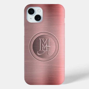 Metallic Roze Stalen Gegraveerde Monogram iPhone 15 Mini Hoesje