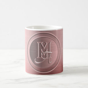 Metallic Roze Stalen Gegraveerde Monogram Koffiemok