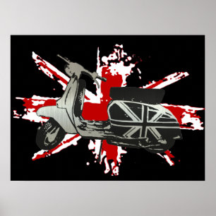 Metallic scooter op shredded union jack art poster